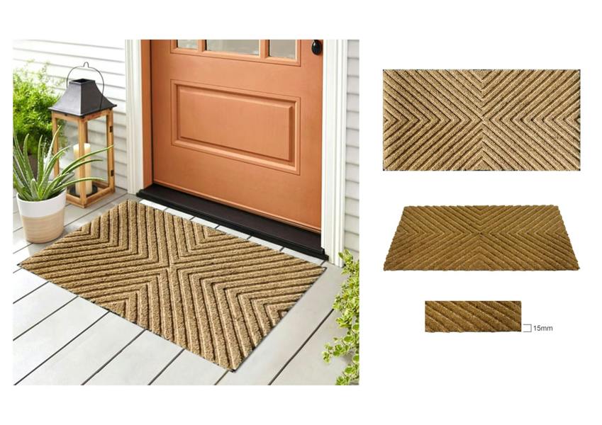A.Unique Home 15mm Natural Coir Doormat with Printed Pattern 40cm x 80cm | Non-Slip PVC Backed (Embossed Stripes)
