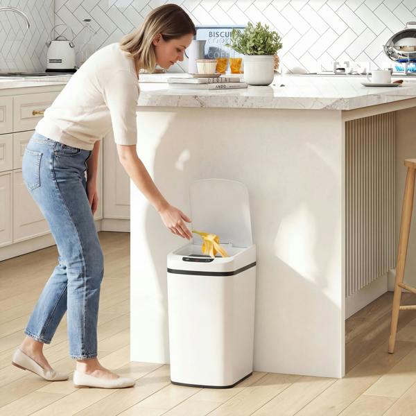 HOMCOM 12L Sensor Bin, Automatic Touchless Motion Sensor Kitchen Bin - White