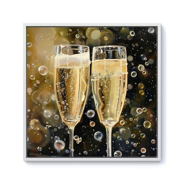 Warren Reed Splash Art Bubbly Champagne Flues Framed Canvas