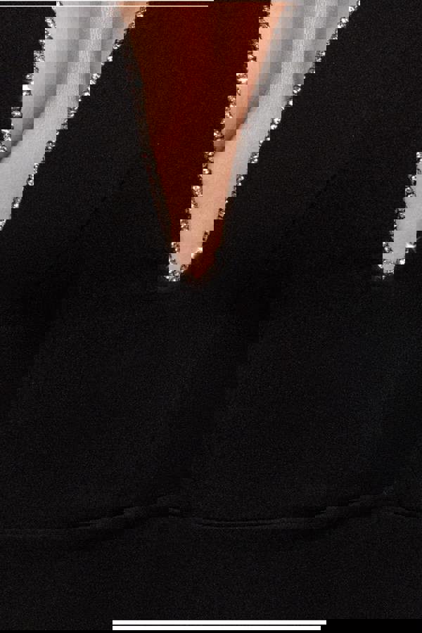 Strapless Super Plunge Diamante Neck Maxi Dress - Black DR4716