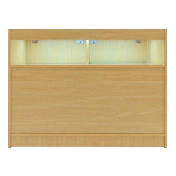 Maple Iris LED shop counter set featuring a sleek design with a smooth finish, illuminated display areas, and a spacious surface for products