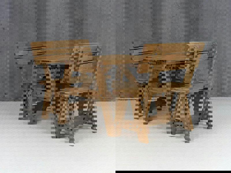 Victoria Picnic Table and Benches Set With Backrest - Rustic Finish Wooden Outdoor Dining Set for Gardens and Patios