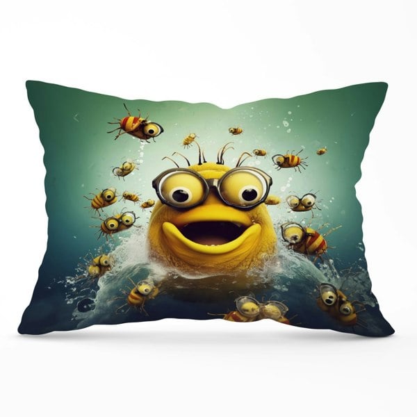 Warren Reed Happy Worm And Bees Splashart Cushions