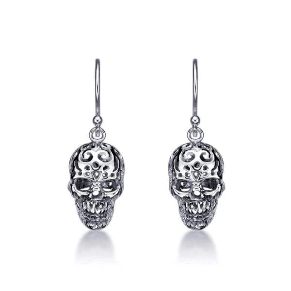 925 Sterling Silver Oxidised Skull Drop Earrings for Women - namana.london