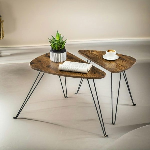 Rafaelo Mobilia Set Of Nesting Coffee Side Tables Rustic Brown