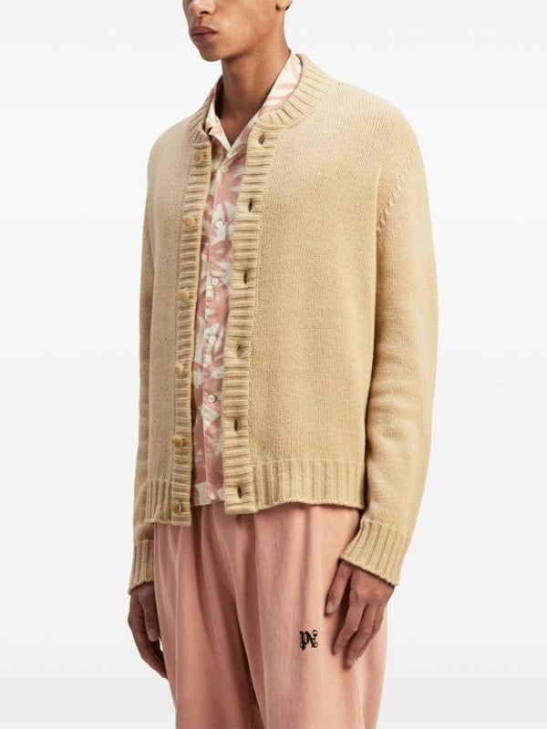 Palm Angels Curved Logo Cardigan Beige - Supplied FashionPALM ANGELS