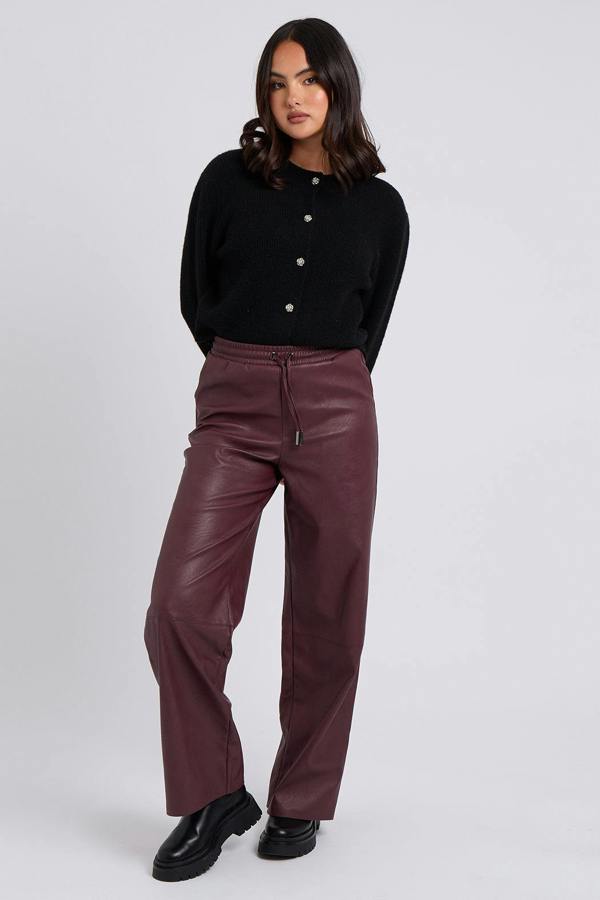 Urban Bliss Burgundy Elasticated Wide Leg Trouser