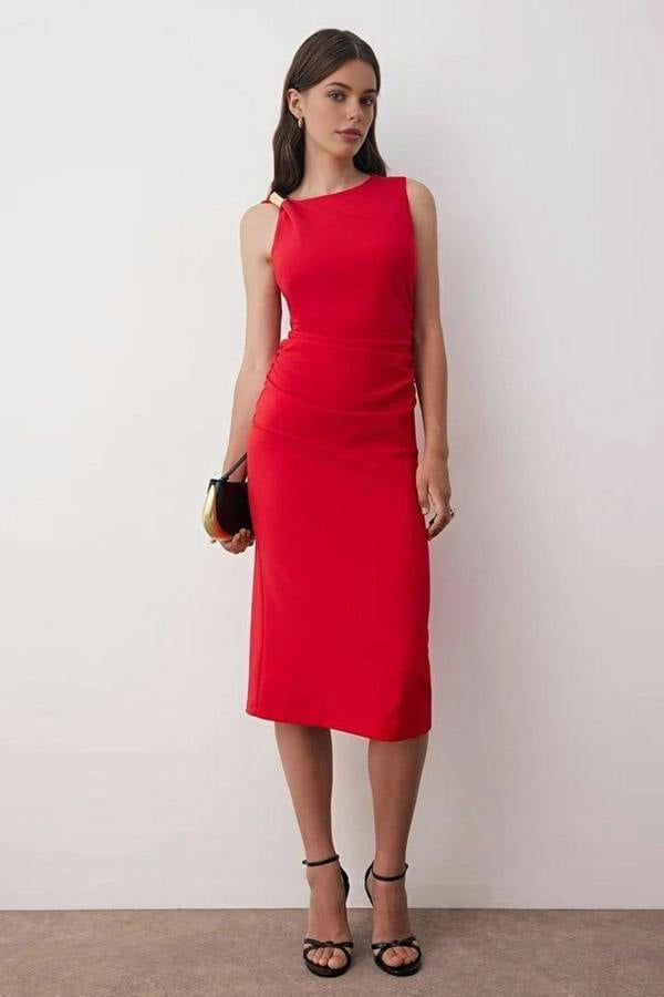 WOVCOR Midi Woven Dress with Accessory Details
