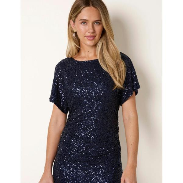 Blue Vanilla Ruched Midi Sequin Dress