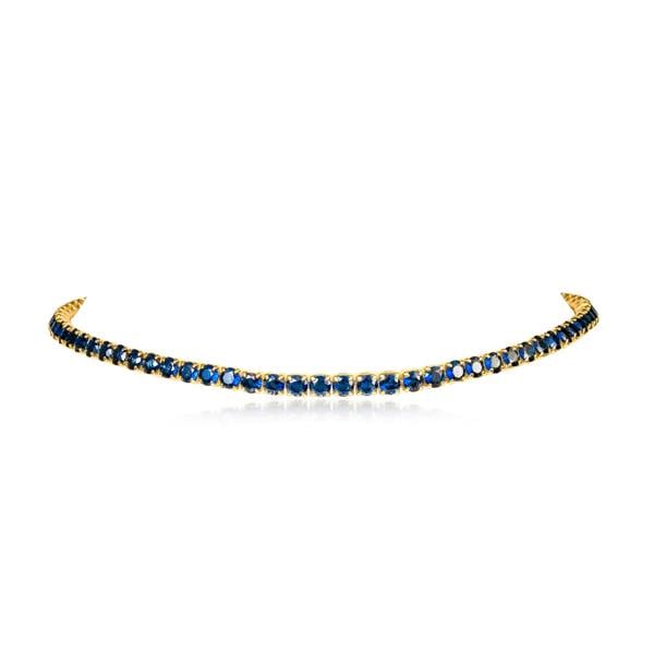 Zavana 4mm Wide Blue Gold Tennis Choker Necklace With Blue Cubic Zirconia Stones