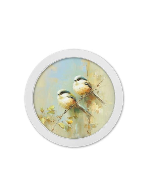 Exceptional Art Garden Birds - 30cm White Round Box Frame