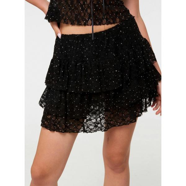 Pink Vanilla Diamante Frill Lace Skirt