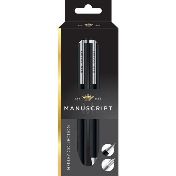 Manuscript Hedley Matte Black & Chrome Trim - Fountain Pen - Iridium Nib & Ballpoint Pen