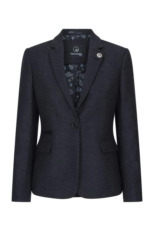 TruClothing Womens Black Herringbone Check Tweed Wool Blend Blazer