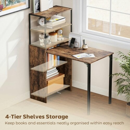 Wyld Haus Serana 105cm Wooden Brown Folding Work Table With Integrated Shelving