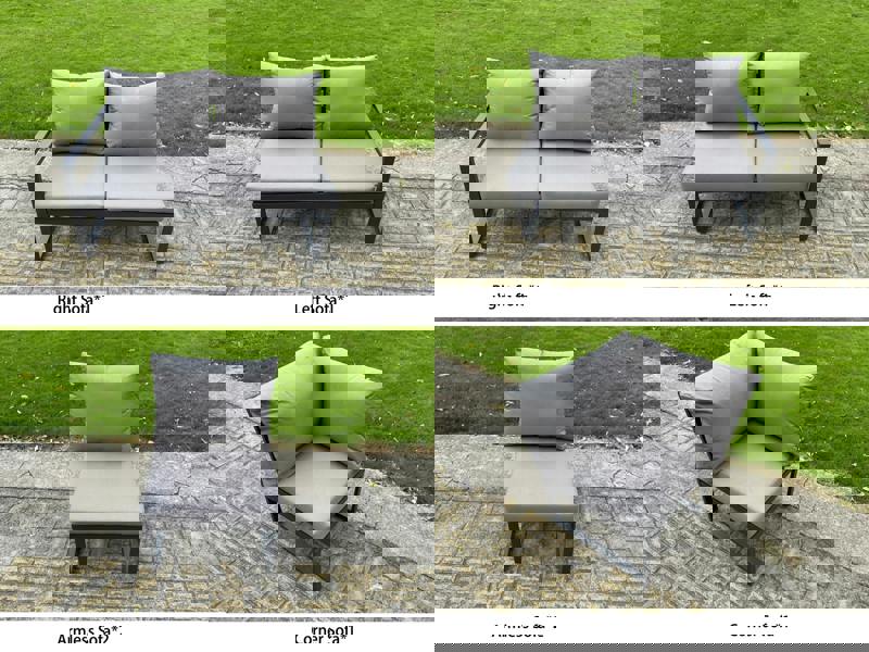 Fimous 7 Seater Aluminium Garden Furniture Set with Adjustable Rising Dining Table & Corner Sofa - Dark Grey