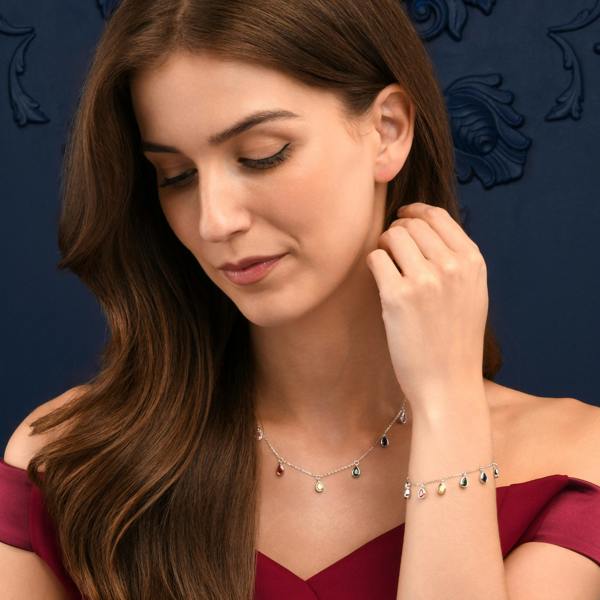 namana 925 Sterling Silver Rainbow Coloured Pear Shaped Charm Necklace for Women