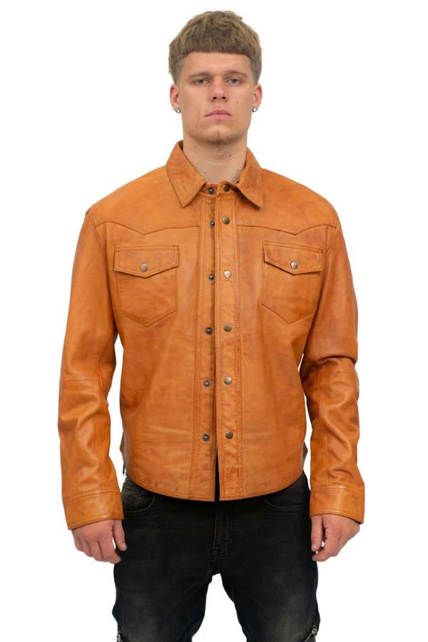 Infinity Leather Mens Retro Leather Shirt Jeans Jacket-Beijing