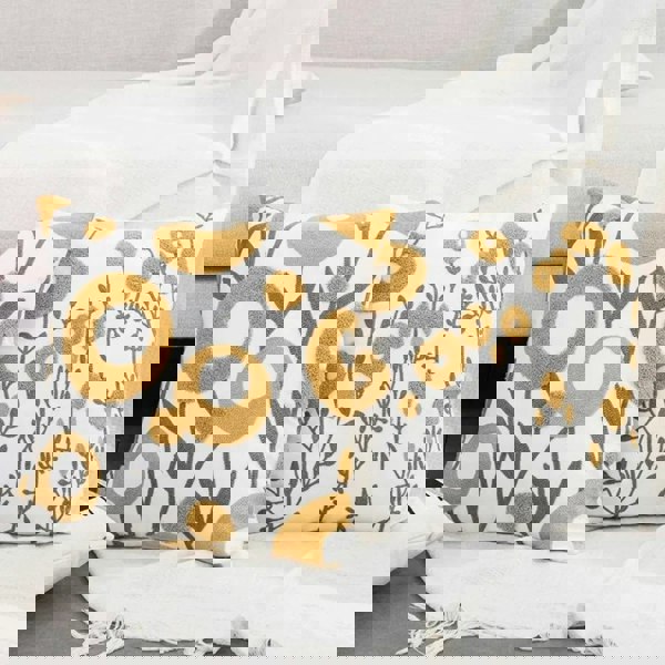 Anyhouz Anypillow Pillowcase White With Yellow Boho Floral Embroidered Decorative Cushion Cover