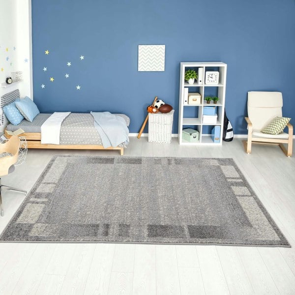 Modern Living Room Rug Bordered Grey Cream | The Rugs