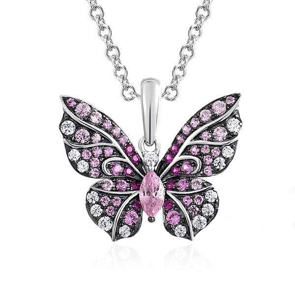 namana 925 Sterling Silver Pink Butterfly Necklace for Women