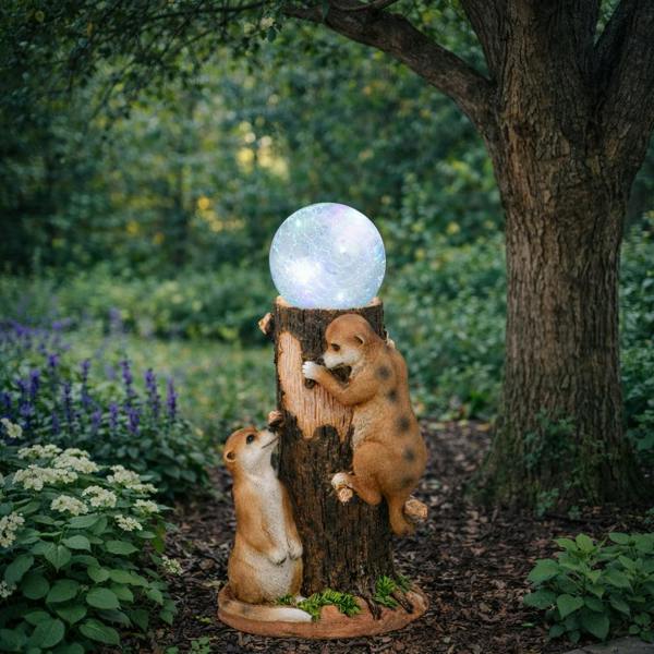 Gardenwize Solar Meerkat Colour Changing Ball Light – LED Crackle Globe Garden Ornament