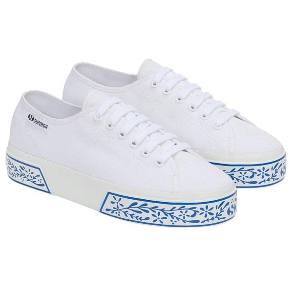 Superga Womens 3740 Leggera Ceramic Print Platform Trainers - White/Blue