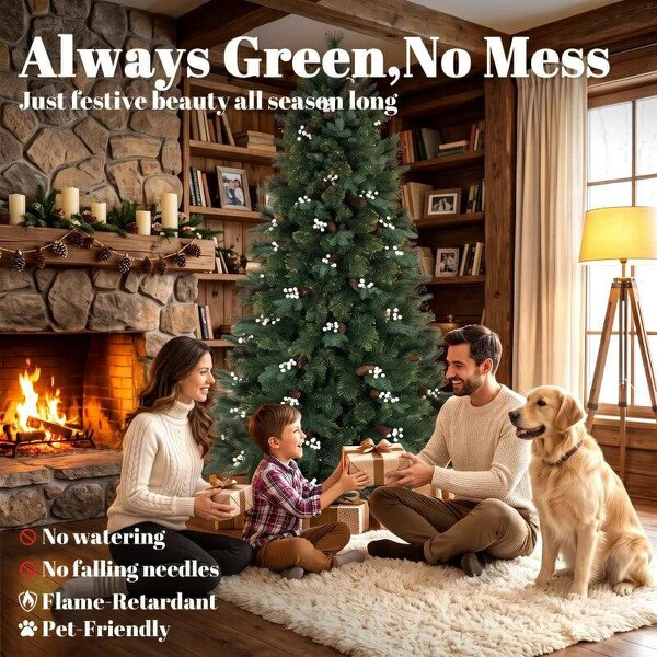 Bobobiy 6ft Artificial Christmas Tree, Fir Hinged Xmas Tree with 716 Branch Tips, Foldable Metal Stand, Easy Assembly, Green