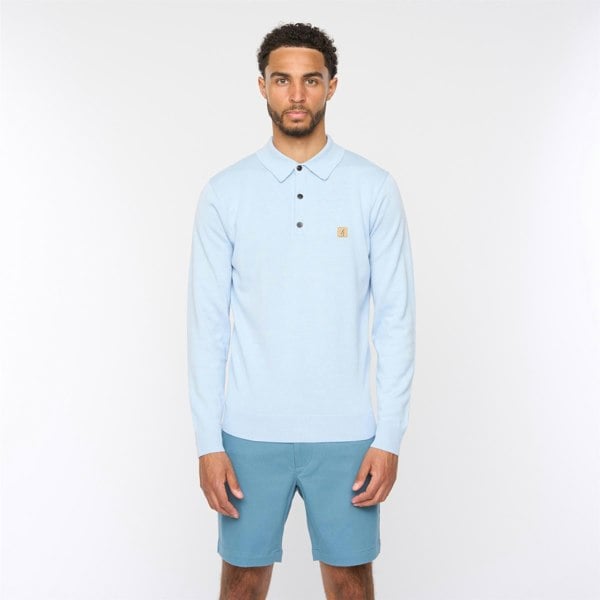 Gabicci V54GK08 Mens Francesco Long Sleeve Plain Knitted Polo Gabicci Vintage - AZURE