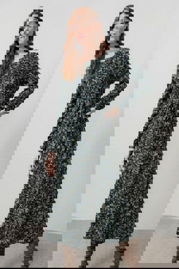 Lily & Me Celia Ditsy Print Midi Dress Green