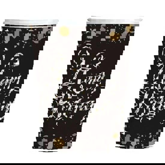 Amscan Sparkling Celebration Happy Birthday Paper Cups Pack of 8 Black Gold