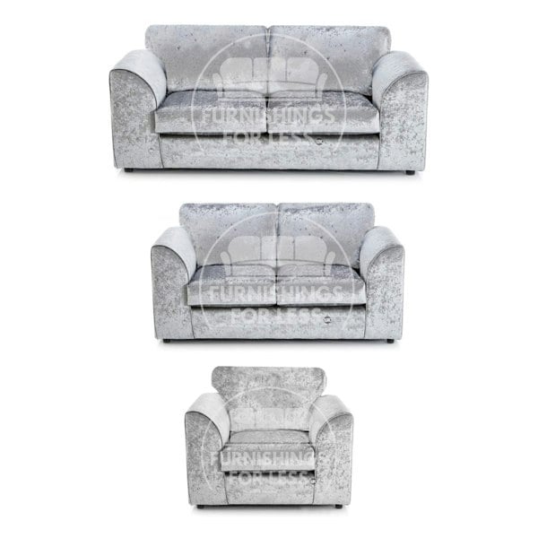 Crystal Crushed Velvet 3 Piece Sofa Suite Full Back