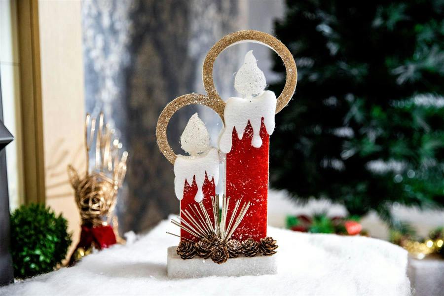 31cm, 41cm and 51cm Christmas Pre-Lit Twin LED Candles Battery Operated Glitter Foam Table Decorations image 5