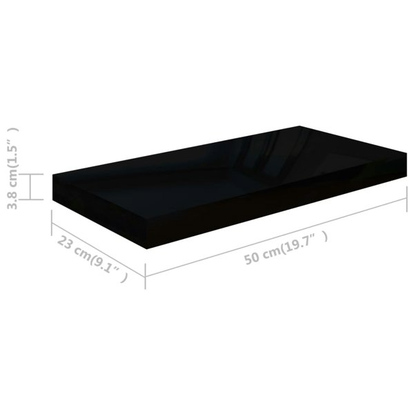 Berkfield Floating Wall Shelf High Gloss Black 50x23x3.8 cm MDF