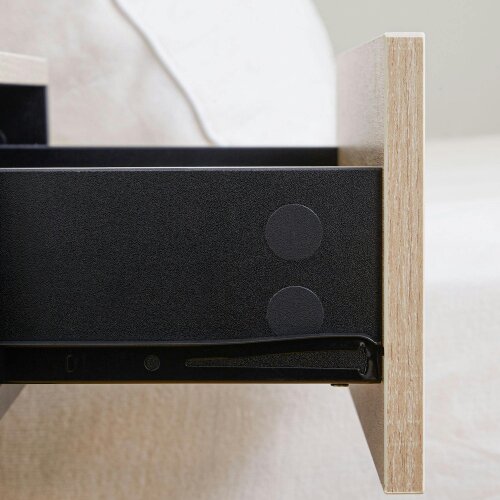 Wyld Haus Sebato Set of 2 Oak Effect Wooden Floating Bedside Tables With Drawer And Shelf Wall Mounted 46 x 30 x 30 cm