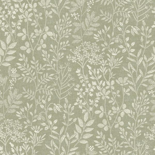 Grandeco Embroidery Stitched Organic Foliage Trail Wallpaper, Green