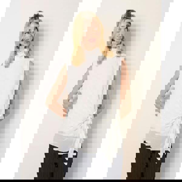 Blue Vanilla Sleeveless Cowl Tie Front Chiffon Blouse