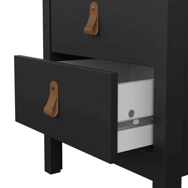 Wyld Haus Wildberry Matt Black Bedside Table 2 Drawers Leather Handles