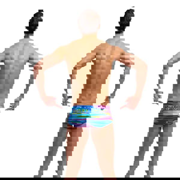 Funky Trunks Lost Ocean Sidewinder swim trunks in multicolored tie-dye with funny trunks logo