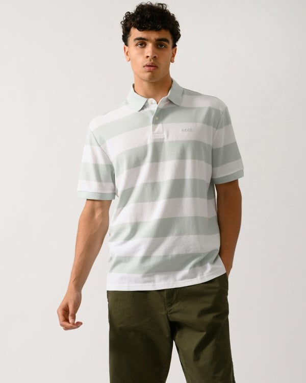 BOSS Orange Pales Stripe Mens Relaxed-Fit Cotton Piqué Polo Shirt with Horizontal Stripes - White 100