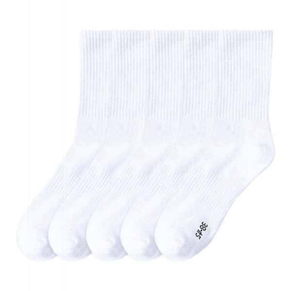 Anysox 5 Pairs Size 2-6 Fashion Socks High Quality Office Sports Business Long Socks Cotton Solid Colors Skateboard Knitted Casual White