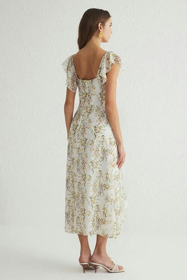 WOVCOR Floral Ruffled A-Line Chiffon Woven Maxi Dress