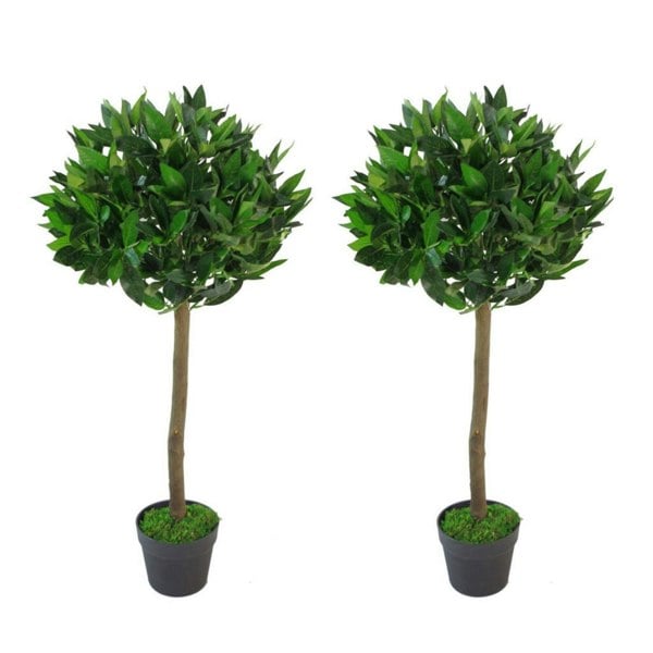 Leaf 90cm Leaf Design UK Pair of Artificial Bay Topiary Ball Trees