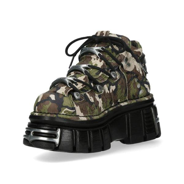 New Rock M-106-C169 Camouflage Leather Metallic Gothic Ankle Boots