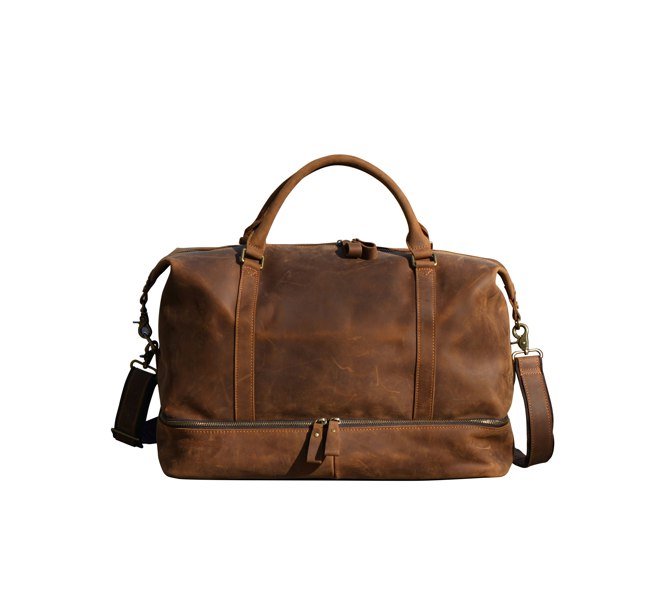 Touribag Leather Weekend Bag With Suit Compartment - Brown