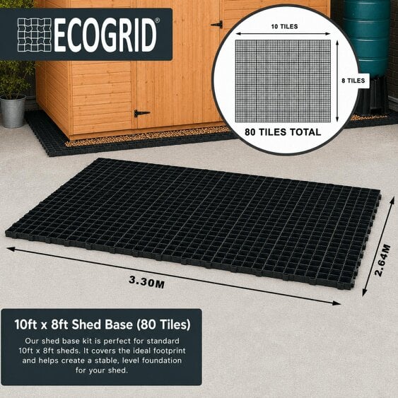 EcoGrid Shed Base Kits - Garden Shed Base with Weed Membrane - 10ft x 8ft