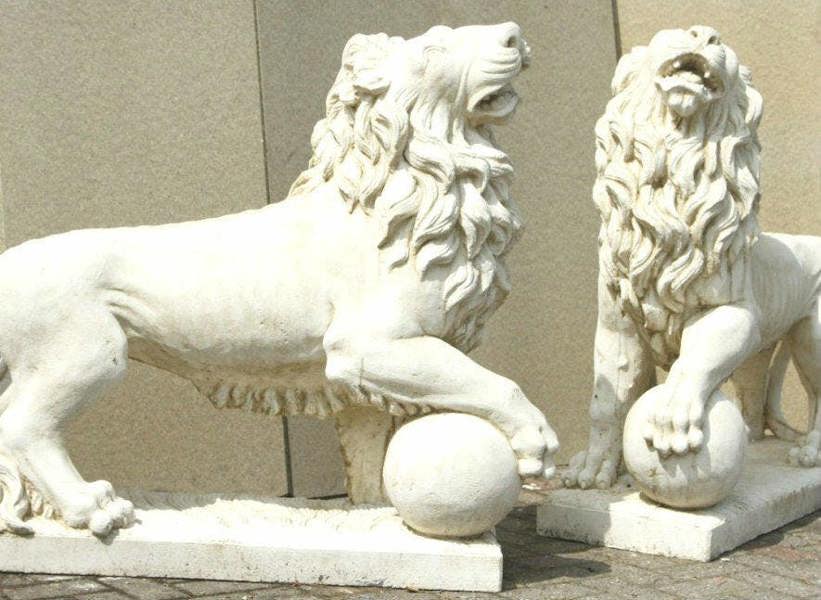 Pair of Giant Stunning Lions with Ball