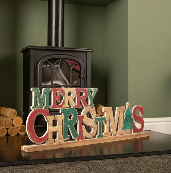 Samuel Alexander 80cm Red and Green Wooden Merry Christmas Table Top Sign
