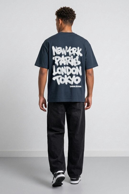 London Attitude Oversized Heavyweight City Graffiti Graphic T-Shirt