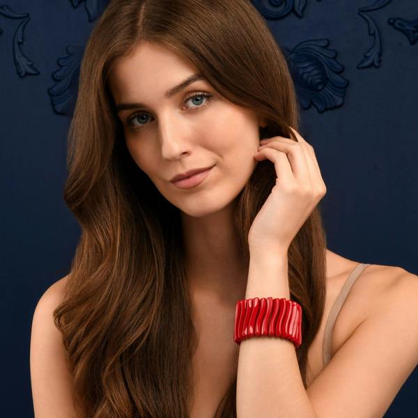 Zavana Wide Red Chunky Bangle Bracelet for Women